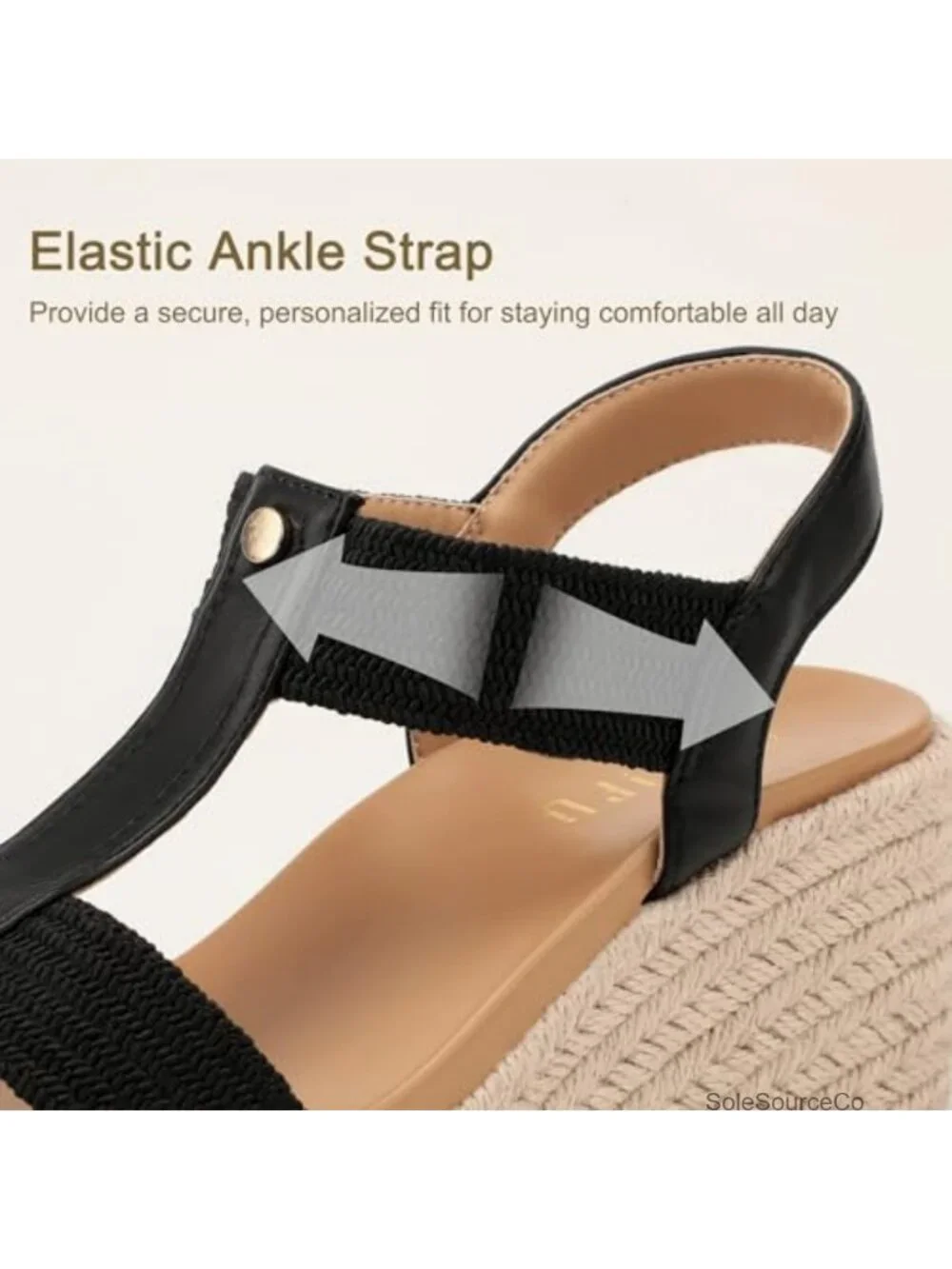 Espadrille Platform Wedge Sandals T-Strap Open Toe Arch Support Elastic Strap